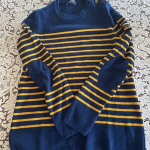 Saint James Women's Sweater in Navy and Yellow Stripes